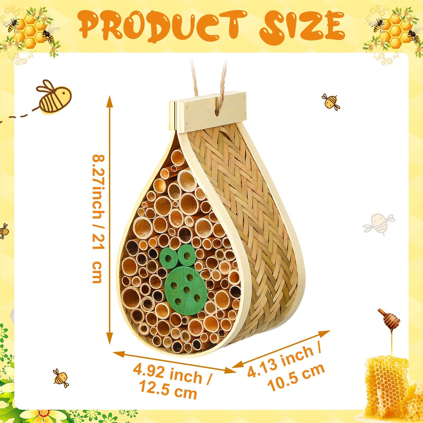 DoubleFill 2 Pcs Mason Bee House Hanging Bee Hives Wild Pollinator Bamboo Mason Bee Habitat Hotel with Tubes Beekeeping Supplies for Enhance Garden Productivity(Water Drop)