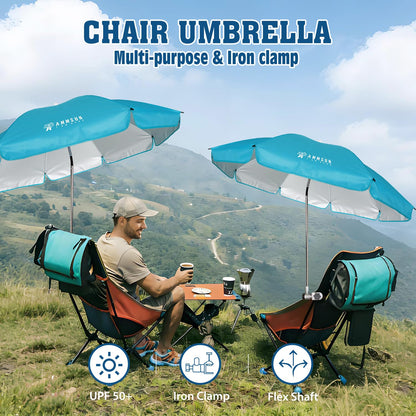 AMMSUN Chair Umbrella with Universal Clamp Adjustable 47 inches and 360° Swivel & UPF 50+ Protection Portable Sun Umbrella, Secure Clip on Camping/Beach Chairs, Stroller, Wheelchair, Golf cart, Lounger, Light Blue, 2 PACK