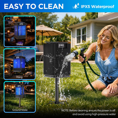 Outdoor Solar Bug Zapper-4200V Cordless Electric Mosquito Zapper with Waterproof Design & Smart Sensor-5000mAh Rechargeable Fly Zapper with Night Light-Mosquito Repellent for Patio, Backyard, Camping