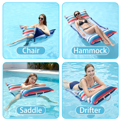 FindUWill Fabric Pool Hammock Floats, XL, 2Pack Inflatable Water Hammocks Floaties 4-in-1 (Saddle, Lounge Chair, Hammock, Drifter), Pool Float Lounger for Adults