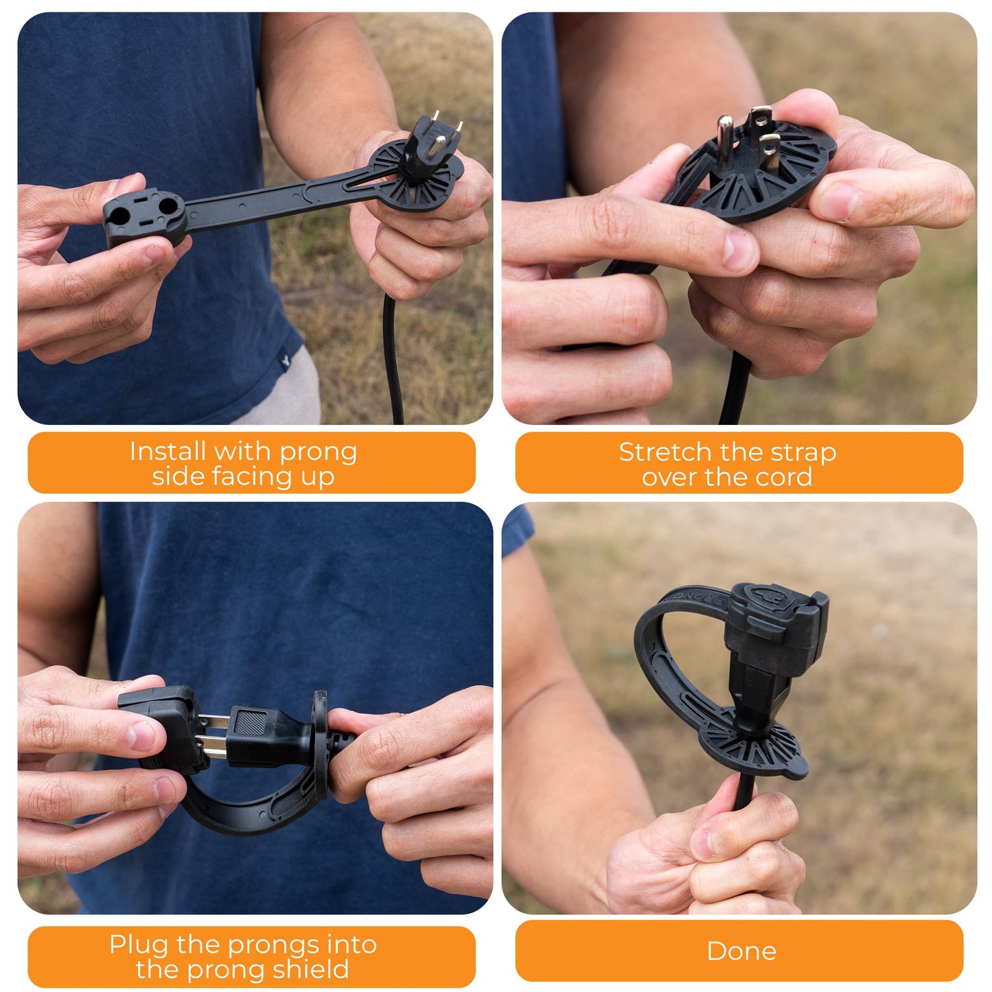 Prong Shield Outdoor Weatherproof Plug Cover - Extension Cord Waterproof Protector Covers for 120v Electric, 3 Prong Male End Weather Proof Exterior Ends Caps for Outside Electrical Plugs (2,Black)