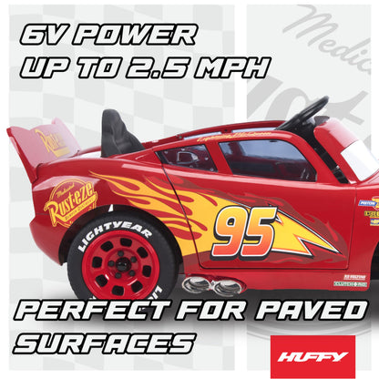 Huffy Lightning McQueen 6V Ride-On Toy Car with Headlights & Engine Sounds, Foot Pedal Drive, Up to 2.5 MPH, Ages 3–7