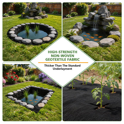 HZCGJMY Pond Liner Non-Woven Geotextile Underlayment 10 x 15 Feet Thickened Outdoor Ponds Underlayment Landscape Fabric Kit with 20 U-Pins and Gaskets for Ponds, Fish Koi, Waterscape