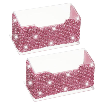PATIKIL Rhinestone Business Card Holder, 2Pcs Crystal Business Card Holders Bling Business Card Organizer Display Stand for Desktop Desk Office Exhibition, Pink
