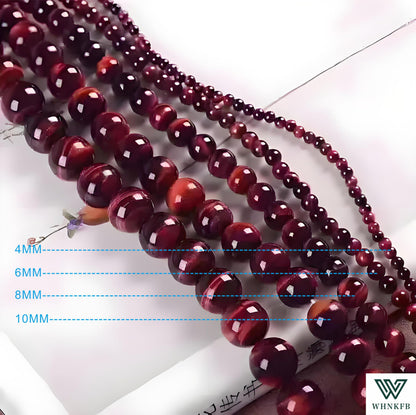 WHNKFB 10mm 50PCS Natural Red Tiger's Eye Round Beads, Smooth Polished Loose Gemstone Beads for Jewelry Making Craft - 4mm 6mm 8mm 10mm Options with Free Elastic Cord
