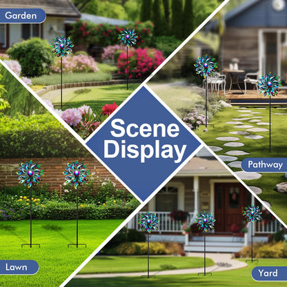 360°Peacock Solar Wind Spinner with Lights Blue Metal Garden Outdoor Decor Yard Lawn Art Decor for Patio Kinetic Windmills Unique Gifts for Friends and Family 51.9' H x 12.2'' Dia