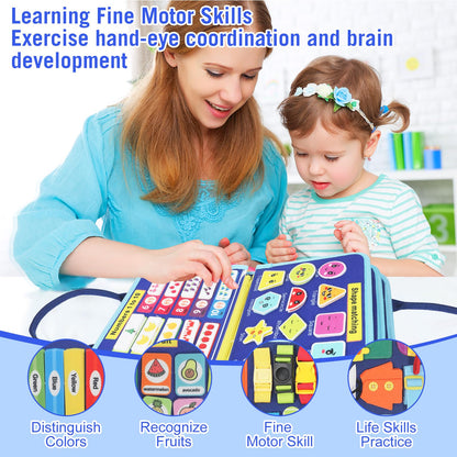 URBAN TOYS Montessori Busy Board - Ideal Busy Book Toddler Toys & Gifts for Boys & Girls, Toddler Travel Essential for Airplane & Car, Sensory Toys, Great for Baby Gifts for Boys