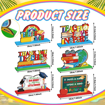 Suzile 6 Pcs Teacher Appreciation Table Decoration Centerpieces Best Teacher Wooden Table Sign Thank You Teachers Desk Decorations Gifts for Teacher Appreciation Home School Classrooms Desks Decor