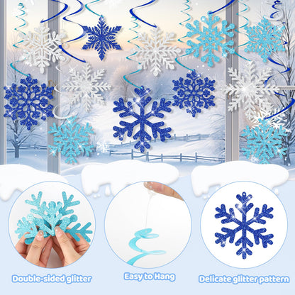 30Pcs Winter Glitter Snowflake Hanging Swirl Decorations Winter Wonderland Decorations Christmas Snowflake Hanging Swirls Ceiling Streamers Baby Shower Hanging Decor Birthday Wedding Party Supplies