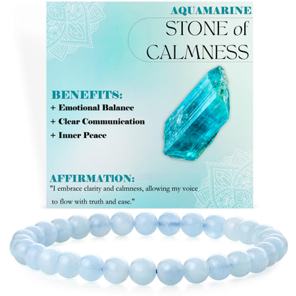 Bivei Aquamarine - Calmness - 6mm Beaded Bracelets for Women Handmade Semi Precious Natural Stone Stretch Elastic Jewelry for Women Yoga Protection Gifts Small