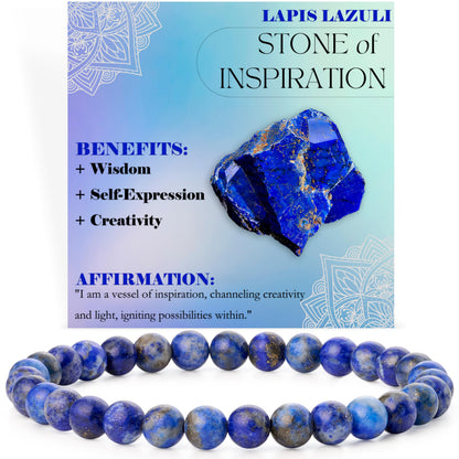 Bivei Lapis Lazuli - Inspiration - 6mm Beaded Bracelets for Women Handmade Semi Precious Natural Stone Stretch Elastic Jewelry for Women Yoga Protection Gifts Large