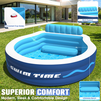 AixPool Inflatable Pool with Seats and Headrest,Oversized Thickened Large Blow Up Pool for Audlt,Inflatable Backyard Pools for Adult,Durable Swim Center Inflatable Family Lounge Pool 90"×90"×20"-White