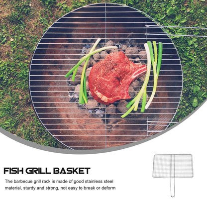 BESPORTBLE Fish Grill Basket, Fish Grilling Basket for Outdoor Stainless Steel Folding Grill Accessories Grill Basket for Bar Camping Picnics Parties