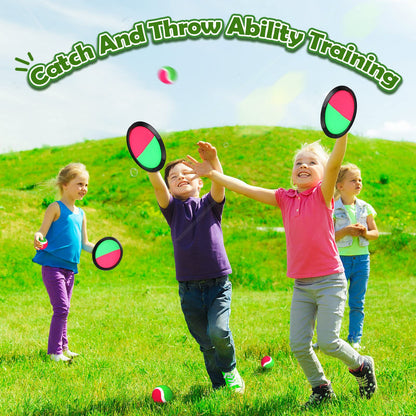 Charniol Kids Toys Toss and Catch Game Set Beach Game Outdoor Ball Sports Games Toss and Catch Ball Nylon Toys for Kids Adults (Pink, Green, Black,12 Paddles 6 Balls)
