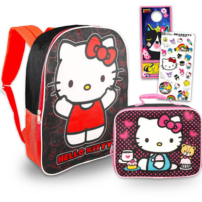 Hello Kitty Backpack with Lunch Box Set - Bundle with 16" School Bag, Lunch Bag, Stickers, More | Hello Kitty Backpack for Kids School Supplies