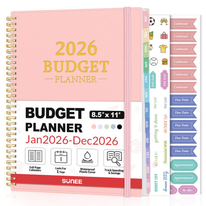 2026 Budget Planner - Monthly Budget Book from JAN 2026 - DEC 2026 with Expense Tracker Notebook, A4 Size (8.5" x 11") Bill Organizer & Finance Planner Account Book to Manage Your Finances, Pink