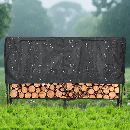MERXENG 8ft Firewood Rack Holder with Cover, Heavy Duty Fire Log Stacker Stand for Fireplace, Outdoor Indoor Metal Wood Pile Storage Organizer, Patio Logs Stand tool, Black