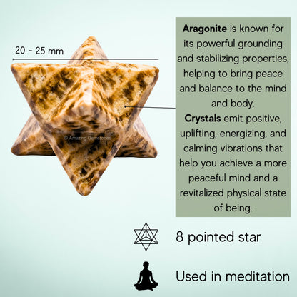 Amazing Gemstone Aragonite Merkaba Crystal - 1 Inches Metaphysical Merkaba Star for Meditation - Energetic Tetrahedron Crystal and Healing Stones for Spiritual Growth and Healing (20-25mm)