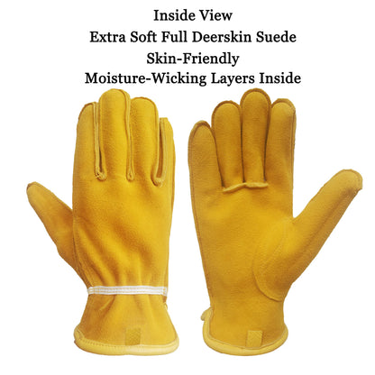 SKYDEER Full Premium Wild Elkskin Leather Work Gloves for Men, All-Weather Durable & Breathable, Anti-Slip Grip, Large Glove for Heavy-Duty Labor, Construction, and Gardening (SD8826/L)