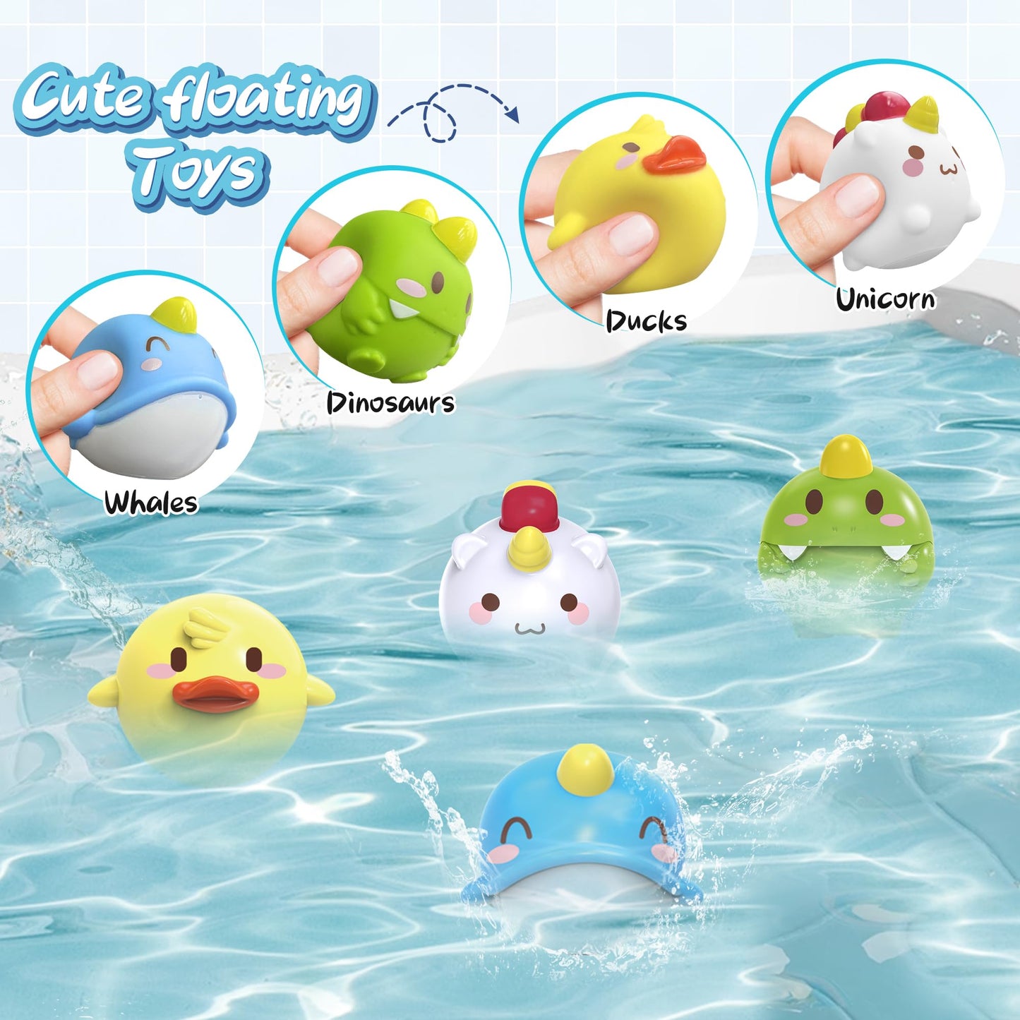 taseyok Toddler Bath Toys, Baby Bathtub Toys with Elephant Shower Sprays and Slide Track, Fishing Floating Animals Toys, Creative Shower Toys Christmas Birthday Gifts for Boys and Girls