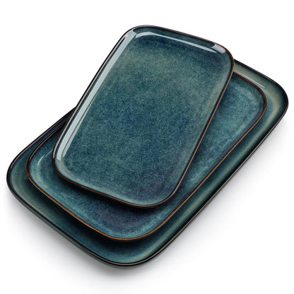 vancasso Stern Serving Platters Set of 3, 15/13/ 11 Inches Rectangular Serving Plates, Green Serving Trays for Entertaining, Party