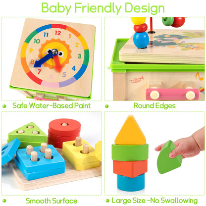 WOODMAM Wooden 7-in-1 Activity Cube| Montessori Toys for 1 Year Old Toddlers| Baby Educational Developmental Toys |One Year Old Boys Girls First Birthday Gifts |Bonus Sorting & Stacking Board