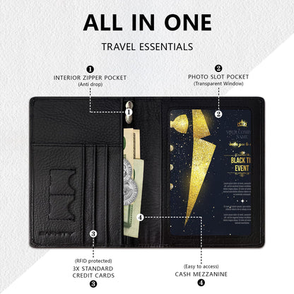 Genuine Leather Passport Holder Wallet Cover Gift for Women and Men-Gifts for Dad from Daughte-Travel Essentials Rfid Passport document Holder with Zipper Slot (Black)