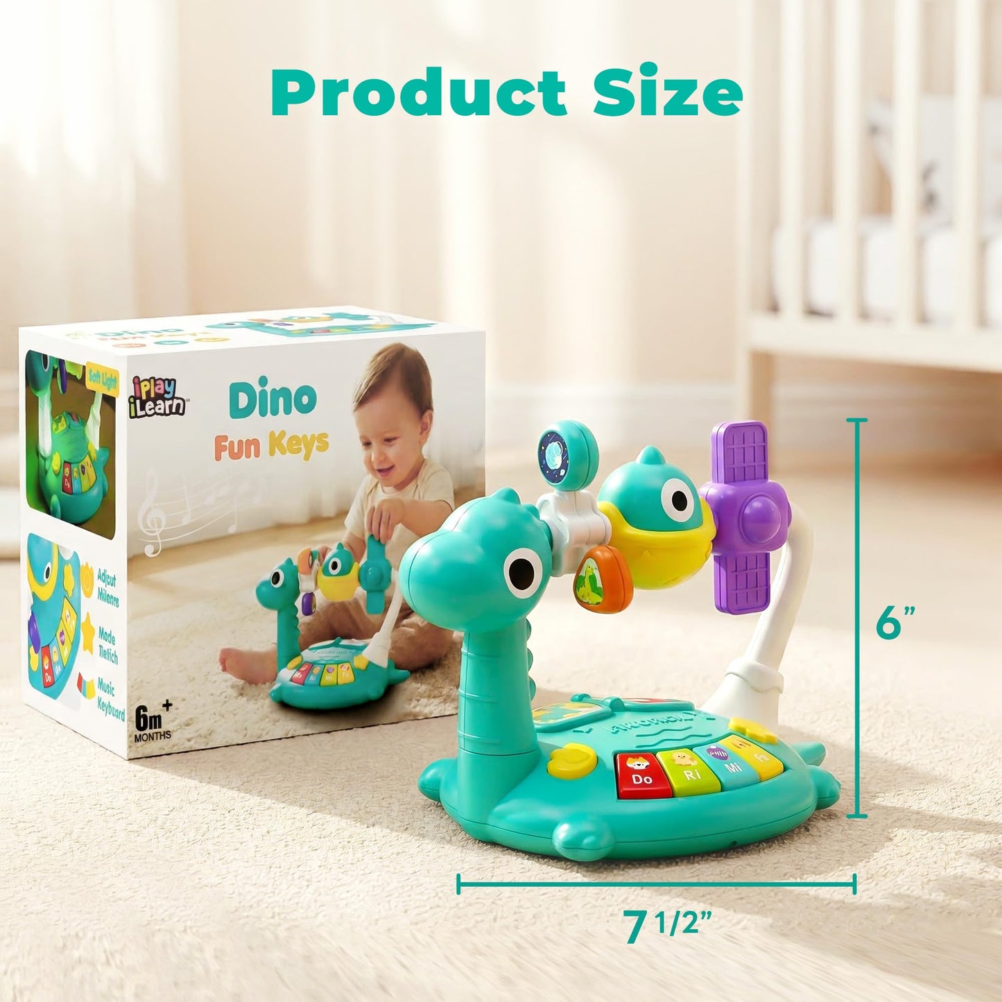 iPlay, iLearn Baby Dinosaur Musical Piano Toy, Infant Tummy Time Music Toy W/ Light Sound, Toddler Sensory Development Learning Activity, Birthday Gift 6 7 8 9 10 12 Month 1 2 3 Year Old Boy Girl Kid
