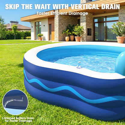AixPool Inflatable Pool with Seats and Headrest,Oversized Thickened Large Blow Up Pool for Audlt,Inflatable Backyard Pools for Adult,Durable Swim Center Inflatable Family Lounge Pool 90"×90"×20"-White