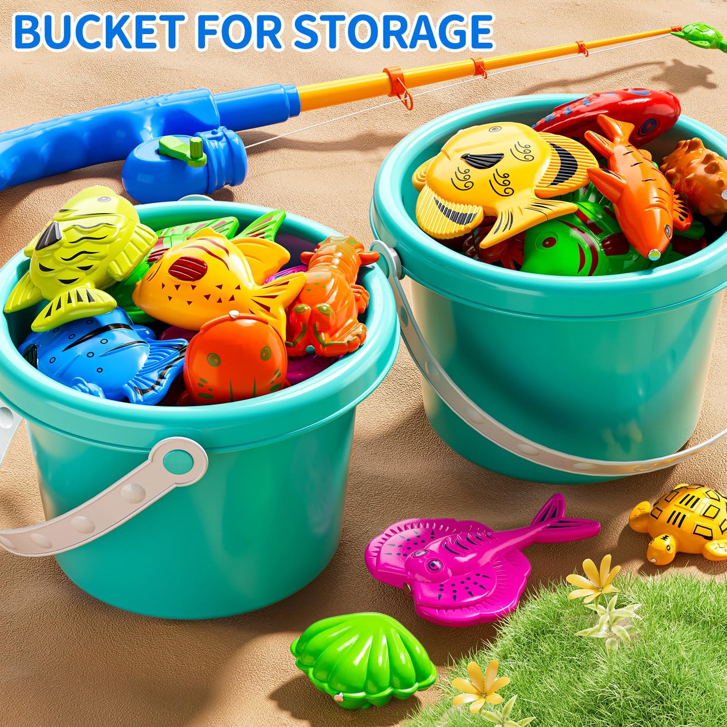 JUKUDAHU Magnet Fishing Toys Game for Kids 3-5 - Floating Fish Toys with Inflatable Kiddie Pool, Bath for Toddlers, Pole Rod Net, Outdoor Party for Boys Girls Kids Age 3 4 5 6 7 8 Year Old