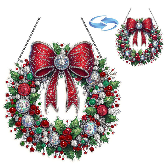 BAYUNOE DIY Hanging Diamond Pendant Christmas Design Diamond Art Painting Ornament Double Sided Pattern Single Sided for Window Wall Door Decor Home Garden-Christmas Wreath