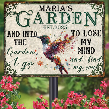 Custom Garden Signs Personalized Metal Tin Sign for Women, Retro Funny Hummingbird Metal Sign for Outdoor, Patio, Yard Rustic Home Decor Gift for Mothers Day, Grandmas, and Gardening Lovers