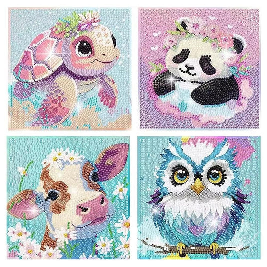 PERFECTSIGHT Cute 5D Diamond Art Kits, Kawaii DIY Painting Art for Adults Teen, 4 Pack Diamond Arts and Crafts Sets, Big Gem Full Drill Diamond Dots for Women (Animal)