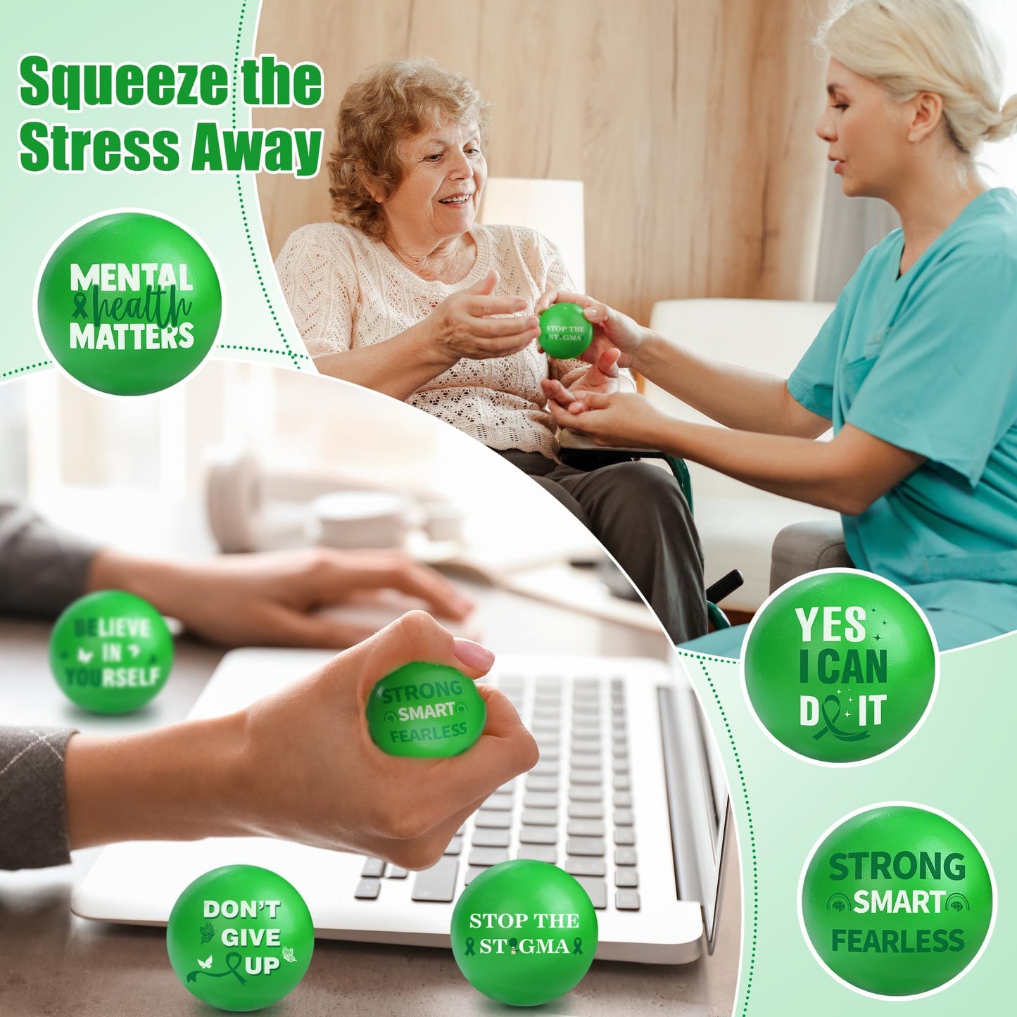 Aneco 24 Pieces Mental Health Awareness Stress Balls Mini Motivational Foam Toys Bulk Encouraging Mental Health Gifts Anxiety Stress Relief Toys for Fundraiser Gifts Supporting Minds
