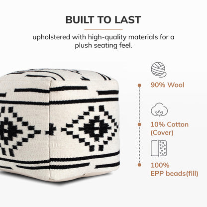Anji Mountain Pouf Ottoman Foot Rest, Handmade Ottoman Pouf, Comfortable Foot Stool, Decorative Floor Seating for Living Room Decor, Bedroom & Home Décor Accent - Carbon Ikat