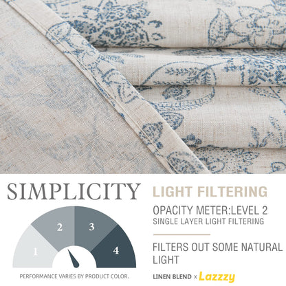 Lazzzy Kitchen Tie Up Valance Curtain Linen Floral Farmhouse Valance for Living Room Bathroom Bedroom Country Window Treatments Small Cafe Curtain 18 Inch Rod Pocket 1 Panel Blue on Beige