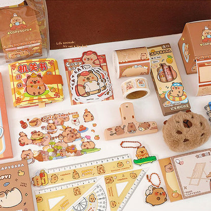 ERANC Capybara Stationery Set for Girls – Cute School Supplies Gift Bundle with Pencils, Notebook, Triangle Ruler, Stickers, Notepad, and Keychain Charm – Nice Gift for Kids (127Pcs)