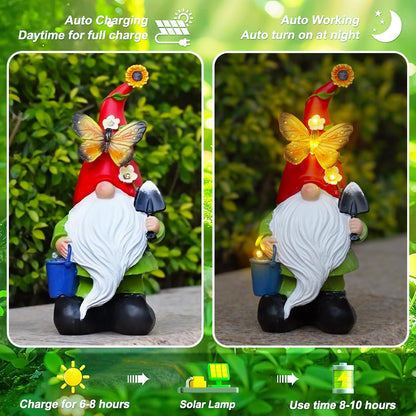 Arecyuer Spring Gnomes Garden Statues Decor, Solar Waterproof Large Gnome with LED Lights Funny Garden Sculptures Outdoor Patio Yard Decorations Lawn Ornaments Gifts for Women Mom