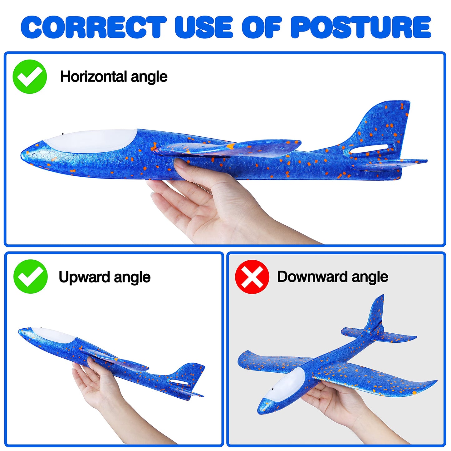 CUKU 4 Pack LED Light Airplane Toys-17.5" Large Throwing Foam Plane-2 Flight Modes Glider Plane-Outdoor Flying Toys for Kids-Flying Toys Gift for Boys Girls 3 4 5 6 7 8 9 Years Old