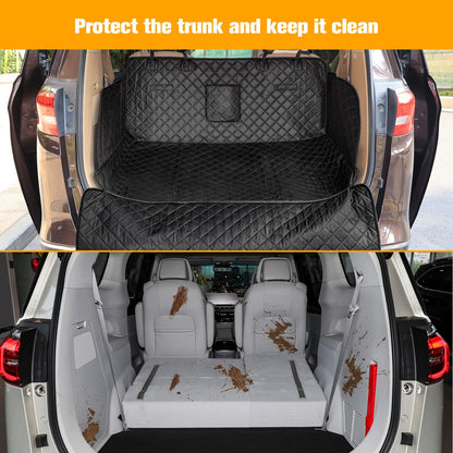 PETICON SUV Cargo Liner for Dogs, PU Leather Waterproof Pet Cargo Cover for SUVs Sedans Vans with Bumper Flap Protector, Scrachproof Non-Slip Large Size Dog Seat Mat Universal Fit
