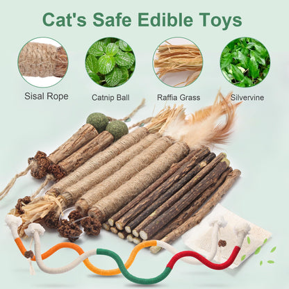Cat Chew Toys Cat Toys, Silvervine Sticks for Cats Teeth Cleaning Rope, Kitten Teething Dental Care, Kitty for Indoor Cats Increase Appetite, Enhances Oral & Dental Health (21 Pack)