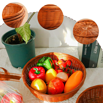 Geytetqi 4 Pack 10.7 Inch Round Hand Weave Bamboo Basket, Round Bamboo Wicker Baskets for Picnic, Wall Decorate and Rustic Party Decorate(10.7 inch
