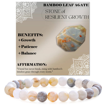 Bivei Bamboo Leaf Agate-Steady Growth-6mm Beaded Bracelets for Women Handmade Semi Precious Natural Stone Stretch Elastic Jewelry for Women Yoga Protection Gifts