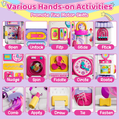 Nicella Busy Board for 1 Year Old Girl Gifts, Montessori Toys for 1 2 Year Old - 56+ Activities Bilingual Music Learning Sensory Toys for Toddlers 1-3 - Birthday Gift for 1+ Year Old Girl Boy