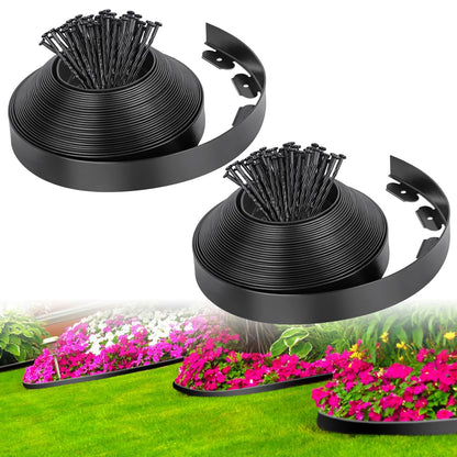 2-Inch x 66 FT Landscape Edging Border with 100 Spikes, No Dig Garden Border Edging Kit, Plastic Edging Border Flexible for Garden Flower Beds Lawn Yard Paver Pathway (Black)
