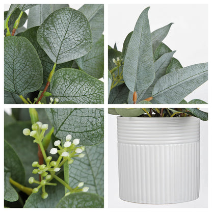 Artificial Plants Indoor with Pot, 11.8" Faux Eucalyptus Stems in Ceramic Vase for Table, Desk, Shelf, Small Fake Potted Plants Eucalyptus Leaves for Centerpieces, Living Room, Bathroom, Bedroom
