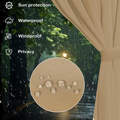 slashome 12'x14' Gazebo Curtains Outdoor Waterproof, Khaki Universal Replacement Curtain 4-Panels, Sidewalls with Zipper for Garden, Patio, Yard (Only Curtains)