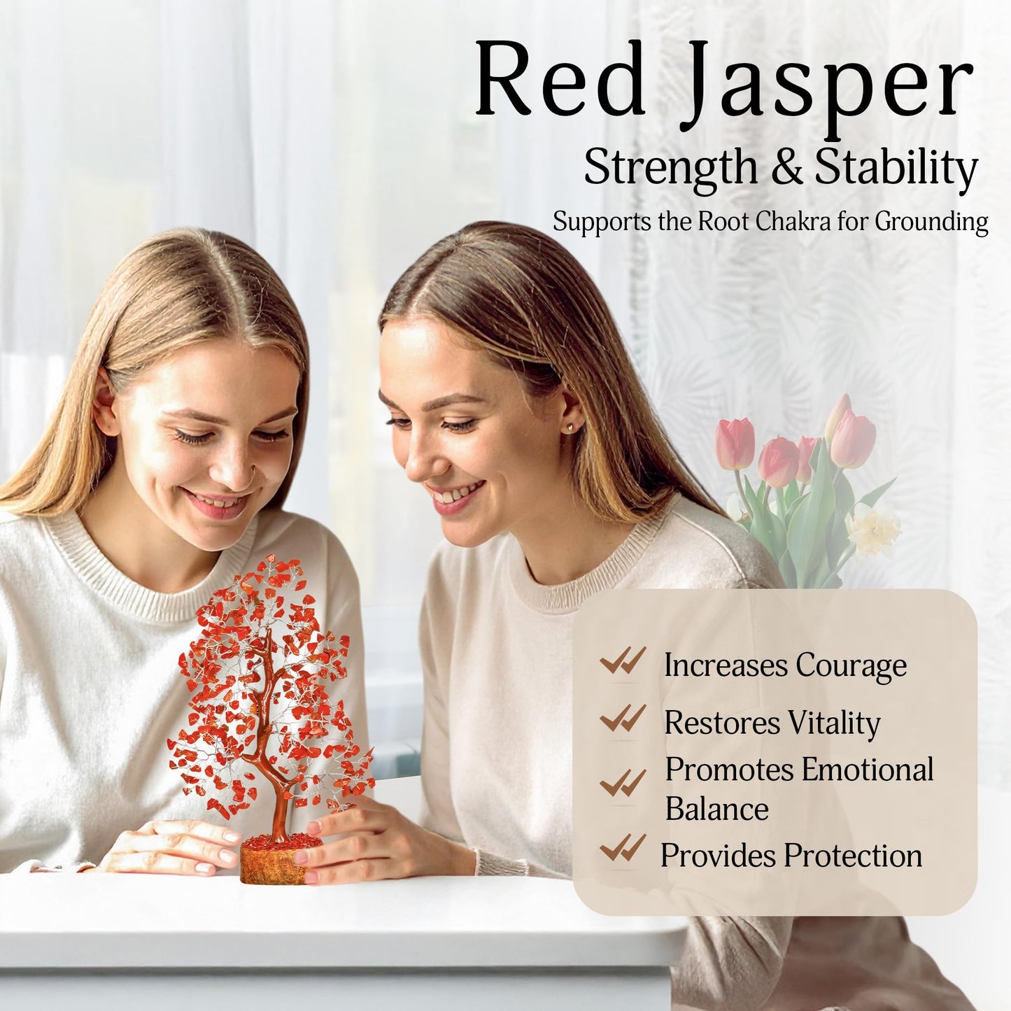 YATSKIA Red Jasper Crystal Tree of Life - Crystals and Stones - Home Office Decor - Desk Accessories - Bonsai Tree - Gemstones and Crystals