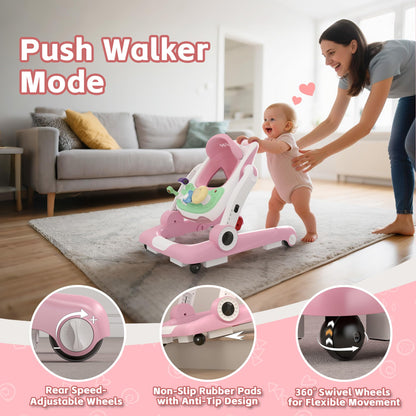 Baby Walker with Wheels, 5 in 1 Walker for Baby Boy Girl 6-12 Months with Bouncer, Music and Lights Baby Jumper Activity Center, Adjustable Height Speed, Push Walker for Ages 6-18 Months Toddler