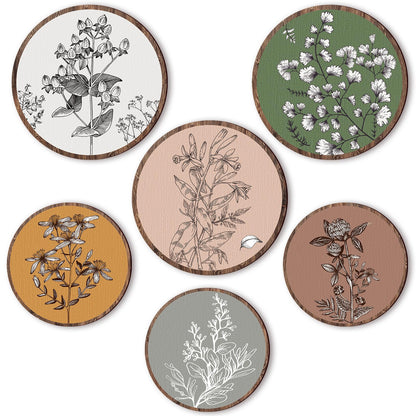 Barydat 6 Pieces Boho Plant Wall Art Decor Wooden Boho Farmhouse Rustic Bohemian Wall Hanging for Bedroom Living Room Office (Retro,8 Inch, 10 Inch)